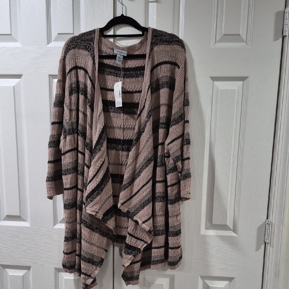 Catherines Black and Tan Striped Cardigan Size 4X